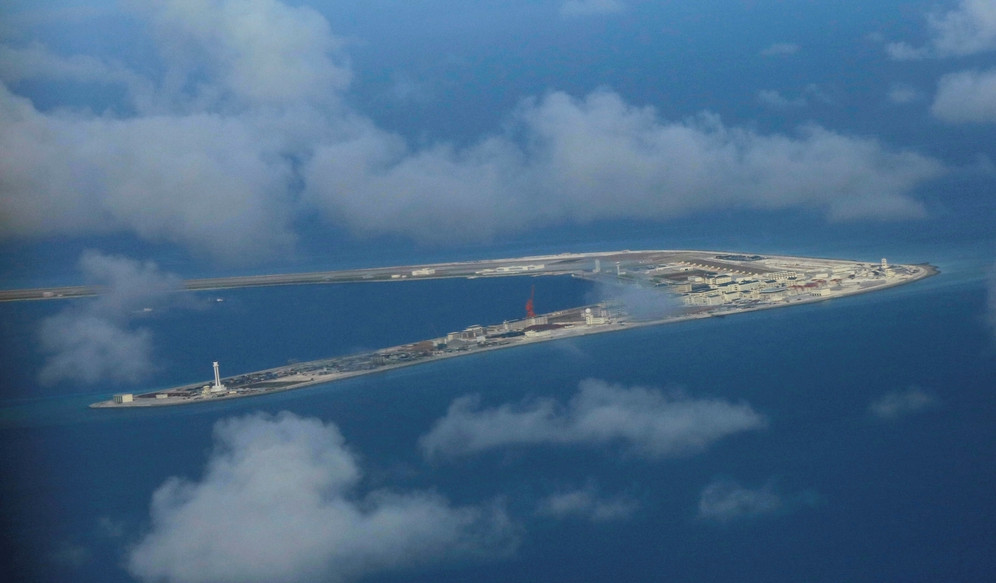 An aerial view of Chinese-occupied Subi Reef, Spratly Islands in the disputed South China Sea. April 21, 2017. © REUTERS/Francis Malasig/Pool Aerial view of Subi Reef occupied by China, part of Spratly Islands in South China Sea